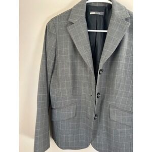90s Claiborne Petite Women's Gray Plaid Blazer Jacket Size 6 Business Casual